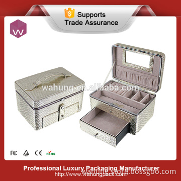 Fashion leather wholesale mirrored jewelry box with drawer (WH-3147)